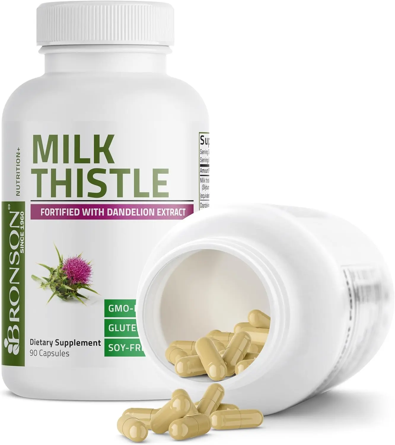 Bronson Milk Thistle Silymarin Marianum & Dandelion Extract, 120 Capsules | 2-in-1 Liver Cleanse, Health, Detox & Antioxidant Support, Non-GMO, Gluten-Free, Soy-Free
