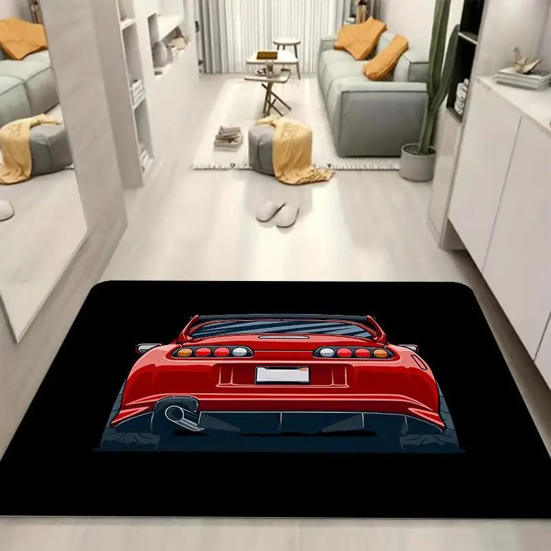 Car Pattern Decorative Carpet, 1 Count Water Absorbent Soft Floor Rug, Anti-slip Indoor Mat for Living Room Bedroom Washroom, Summer Essentials