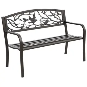 Outdoor Bench 50" Classic Two Person Cast Iron Seat With Decorative Floral Backrest For Lawn Or Relaxation Spot 528 Lb Capacity