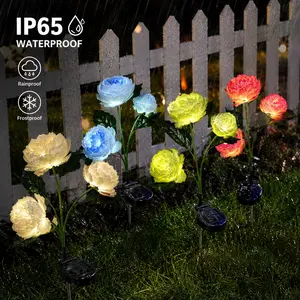 2 Pack Solar Peony Flower Garden Lights, IP65 Waterproof Outdoor Decor