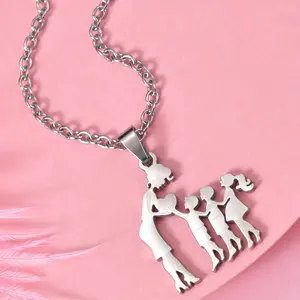 1pc Elegant Stainless Steel Family Pendant Necklace - Chic Mother & Youngsters Design, Fashionable Accessory, Ideal Mother's Day Gift, Mothers Day Necklace necklace jewelry chain jewelry  lovers simple  necklace charm jewelry