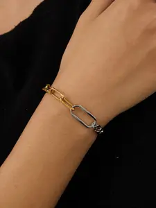 Ladies' Gold-Plated Bracelet  Gold and Silver Color-Blocked Geometric Chain, Stainless Steel Anti-Fading and Anti-Allergy Accessories  Modern Minimalist Fashion Charm Ladylike Style Elegant Jewelry Bracelet