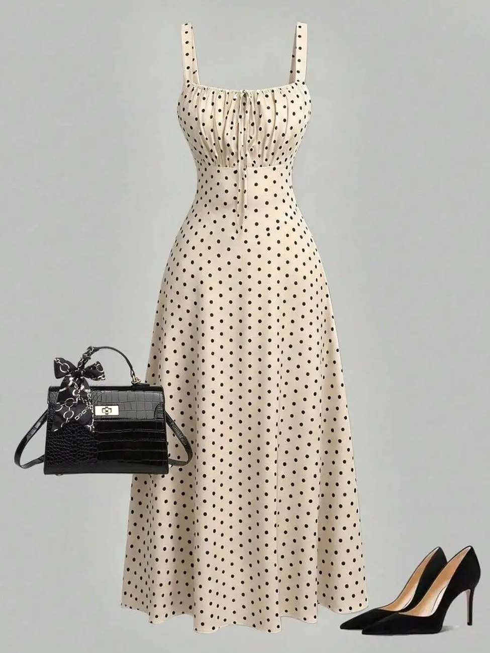 Plus Size Polka Dot Tied Front Summer Casual Chic Cami Dress
