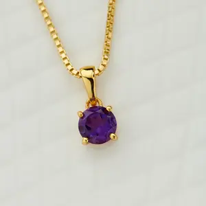 NUGENT JEWELRY 750/18K Gold Round Amethyst Necklace for Everyday Wear Elegant Fine Jewelry Pendant Gift Box Included