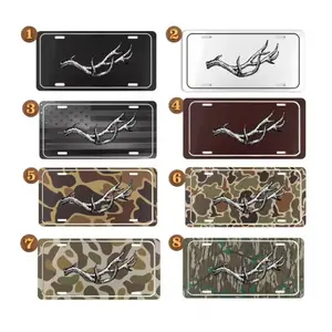 Deer Antler Shed License Plate | Camo Hunting Elk Horn Vanity Car Tag | Vintage Novelty Aluminum Auto Plate for Front of Truck SUV | Outdoor Cabin Man Cave Decor | 8 Styles