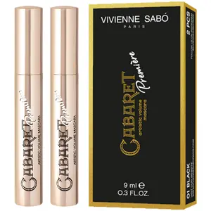 Vivienne Sabó Cabaret Premiere Black Mascara, Volume and Length, Defining, Curling, No Flaking, No Clumping, Smudge Proof, Washable, Cruelty-Free, Made in Europe, (01 Black), 0.6 Fl Oz, 2 Pack