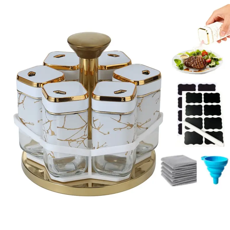 Nw 3Lbs 6/12-Jar Rotating Spice Rack Organizer Kitchen Countertops Storage Seasoning Utensils Canister-Gifts for Mom Wife High-Quality Glass & Stainless Steel Modern Design