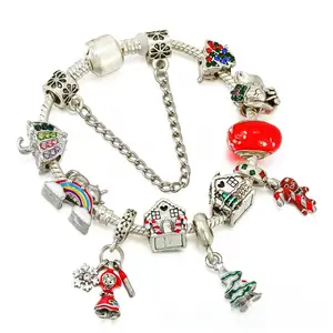 European and American Tree and Little Girl Charm Bracelet for Women DIY Fashion Alloy House and Tree Beaded Bracelet Christmas