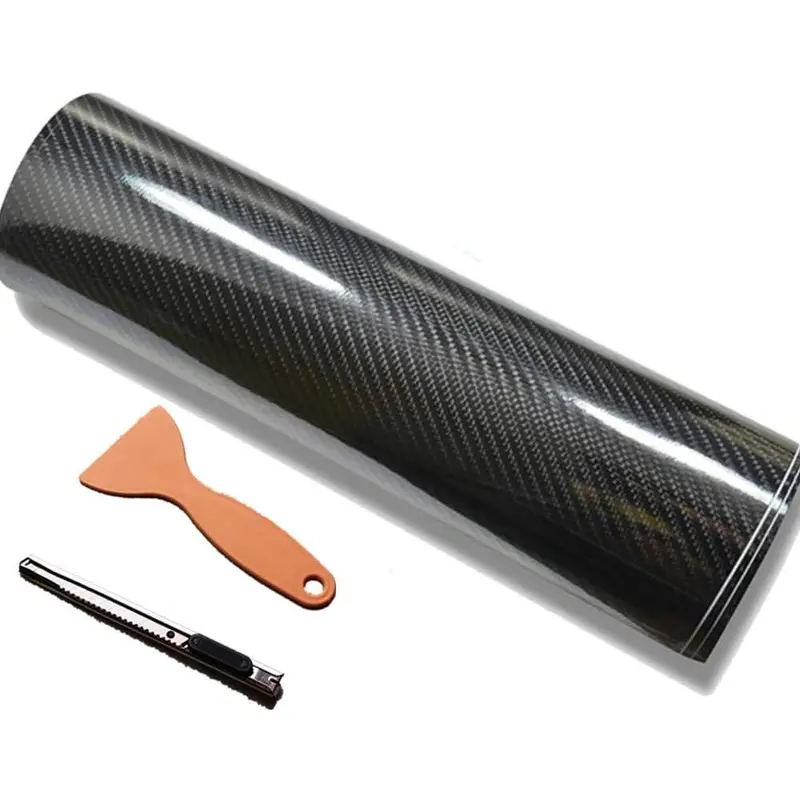 DIYAH 4D High Gloss Black Carbon Fiber Vinyl 12" x 60" / 1 FT x 5 FT Bubble Free Air Release Car Wrap Film Automotive DIY Decals with Hand Tools