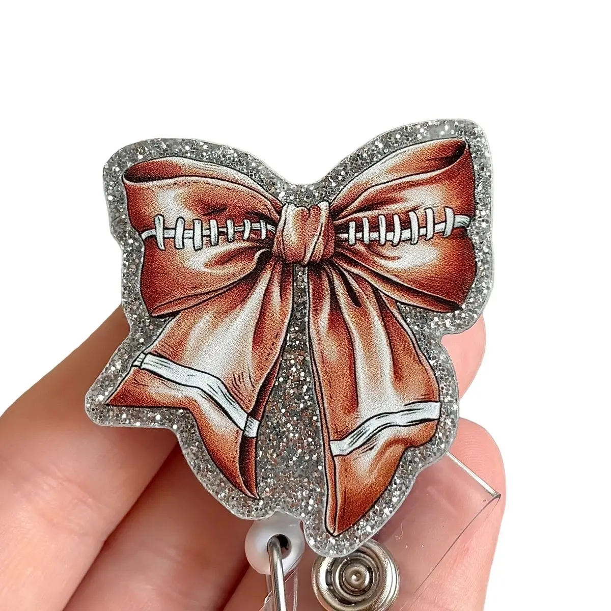 Glitter My Badge Fall coquette football badge reel for nurse and hospital workers. Badge clip Badge pull - Retractable swivel clip with a 360 rotation. Great gift for coworker.