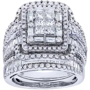 Luxury Silver Exaggerated rhinestone ring set Bridal ring AAA Cubic Zirconia CZ Full Diamond Engagements Rings Wedding 2 Pcs Eternity Wedding Band Rings Jewelry Gift for Women