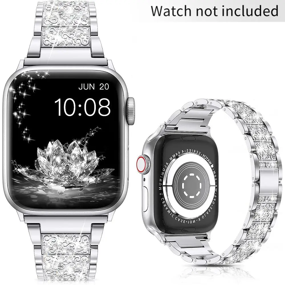 Rhinestone Decorated Watch Band for iWatch (Band Only), 1 Count Fashionable Stainless Steel Watchband, Watchband Compatible with Apple Watch Series