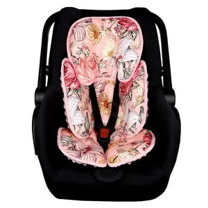 Pink Infant Car Seat Head Body Support Pillow, 2-in-1 Reversible CarSeat Insert,Soft Cushion for Stroller, Swing, Bouncer,Flowers
