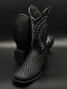 Mens- Black Basketweave Leather Boots
