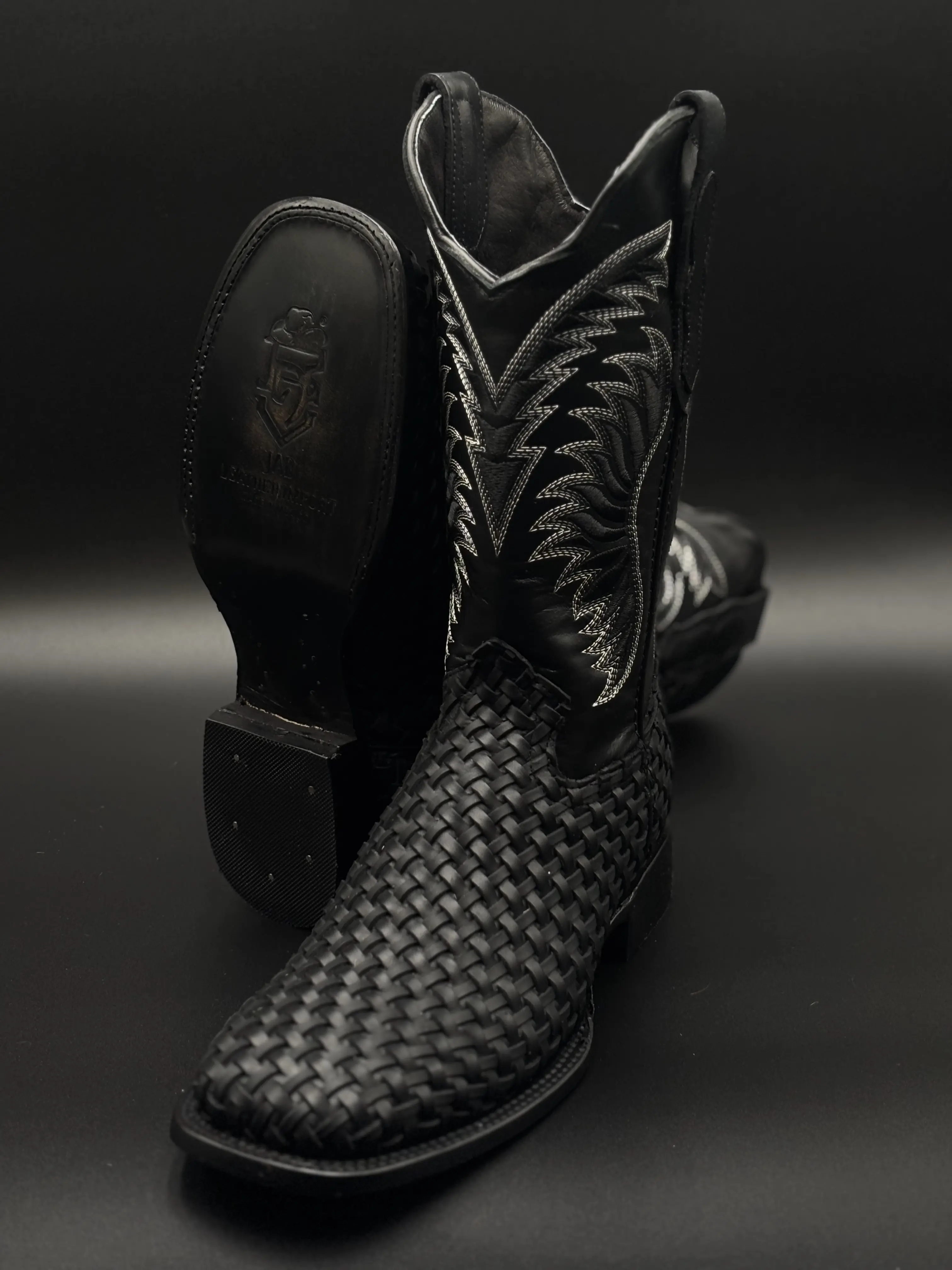 Mens- Black Basketweave Leather Boots Mens- Black Basketweave Leather Boots