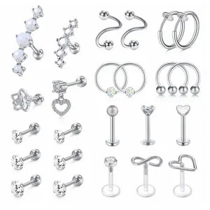 16g Cartilage Earring Studs Hoop 24PCs/set Tragus Studs Forward Helix Earrings Rook Daith Conch Stainless Steel Piercing Jewelry helixpiercingjewelry cartilage earrings