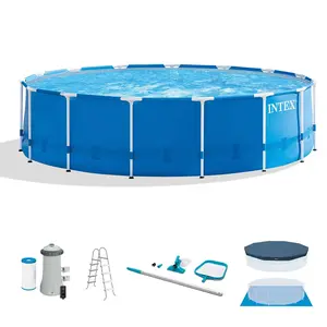 Intex Metal Frame 15' x 48" Round Above Ground Swimming Pool and Maintenance Kit