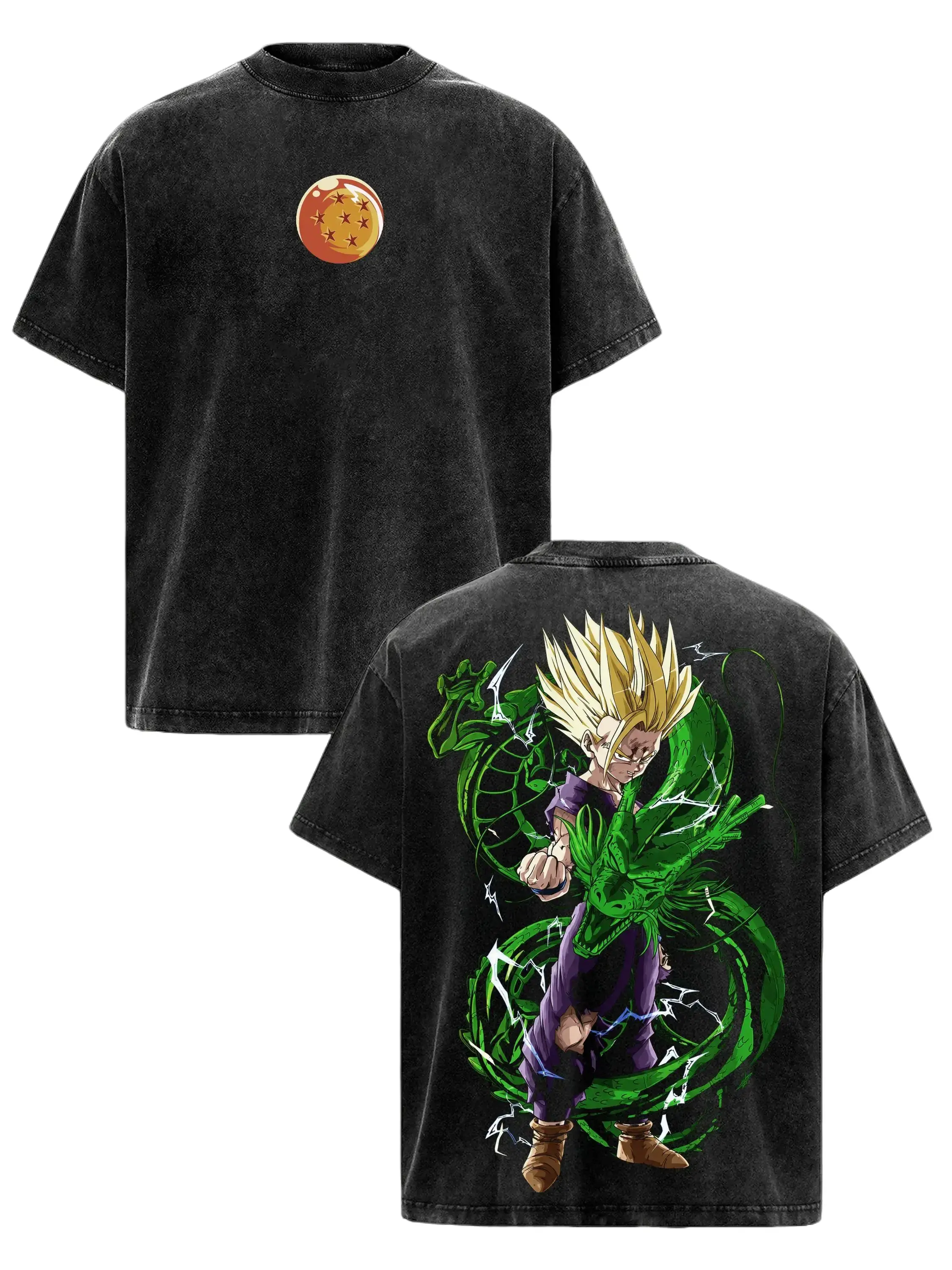 Dragon Ball Z Son Gohan Super Saiyan Vintage Washed Graphic T Shirt Anime Oversized Streetwear Retro Acid Wash Cotton Tee Y2K Harajuku Japanese Manga Unisex Casual Summer Heavyweight Graphic Shirt Gift for Anime Fans