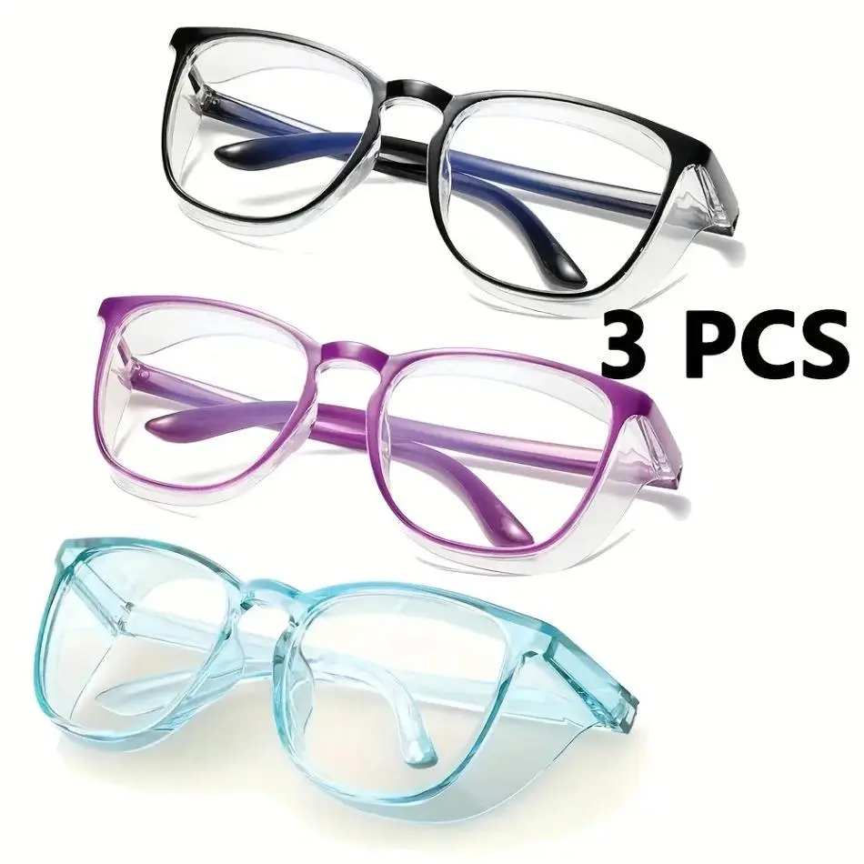 3Pcs Solid Color Anti-Splash Goggles, Multi-Functional Eyewear with Anti-Pollen & Anti-Blue Light Effect. Simple fashion design for men and women. Practical unisex sunglasses and protective goggles, perfect for outdoor activities, daily work and casual we