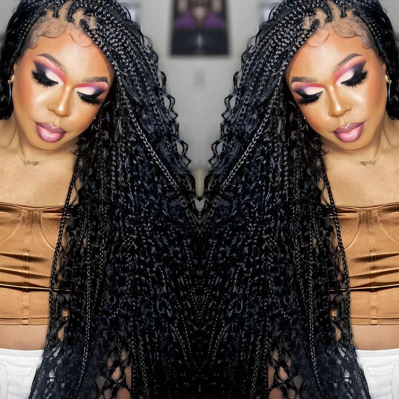 Wiggins 36 Inch Box Braided Wigs Full Lace Front Wig Synthetic Long Braided Wig Synthetic Braided Wigs With Boho Curly Ends WeeklyDeals