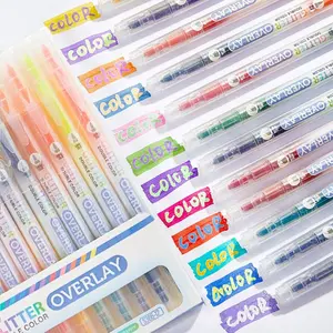 Glitter Highlighter Pen, 6/12/24pcs/set Double Color Highlighter Pen, Highlighter Marker Pen for Bible Journaling, Students School Office Stationery