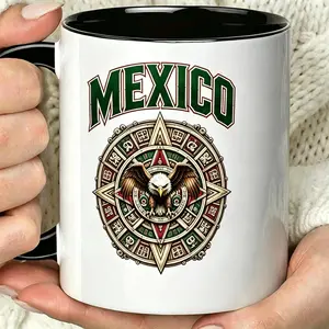 Mexican Culture Aztec Eagle Graphic Ceramic Mug Gift Retro Mexico Aztec Sun Calendar Eagle Coffee Mug Mexican Heritage Pride Gift for Men Women