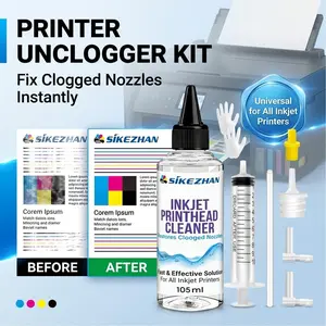 105ml Universal Printhead Cleaning Kit Liquid for All Inkjet Printers: Epson EcoTank, HP. Fast Cleaner Fluid Solution to Unclog Nozzles, Clears Clogs, Fix Print Streaks & Restore Quality. Includes Syringe Tools & Gloves for Dye Pigment Inks