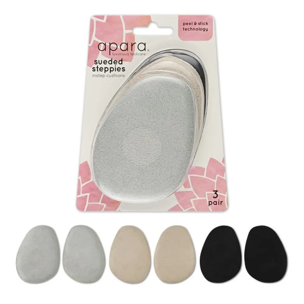 Women's Sof Sole Apara Sueded Steppies Instep Cushions Multipack (3-Pack) - Sueded Foam Pads, Adhesive Inserts, Cushioned Design, Tan & Gray, One Size, Easy Peel-And-Stick Insoles & Heel Liners