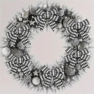 & Checkered Wired Edge Ribbon, 2 Rolls 10 Yards, 2.5 Inch Wide, Buffalo Plaid, Diamond Check, Gingham Pattern