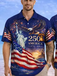 July 4th Independence Day Polo Shirt, Statue of Liberty Print, Breathable Sweat-Wicking, Slim Fit, Unisex(Recommend ordering one size up), All Seasons, Fireworks Parade BBQ Concert