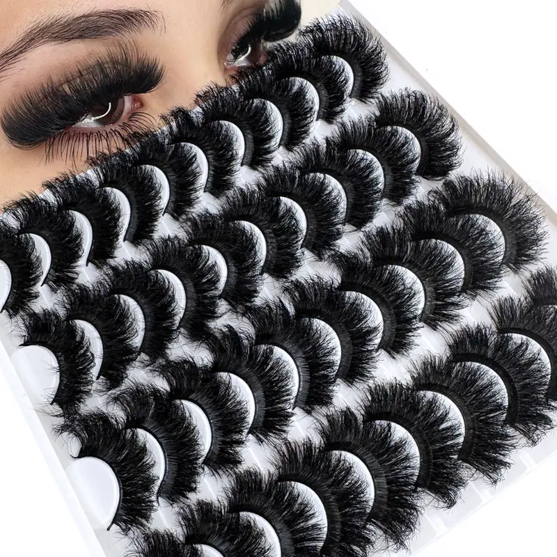 20pairs Luxury D Curl Dramatic Fake Fur Eyelashes, Soft Comfortable Artificial Water Fox Lashes, Long Thick 3D Crossed Layered Curly Lashes, High Quality Eyelashes