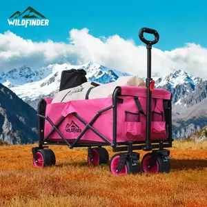 WildFinder Collapsible Folding Heavy Duty Utility Wagon for Outdoor Sports, 330 LBS Weight Capacity, Camping, Garden, and Shopping, 33x20x15 inches, Pink