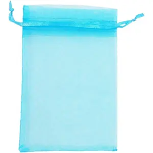 50 count 8x12 Inches Large Drawstring Organza Bags Decoration Festival Wedding Party Favor Makeup Pouches (Aqua Blue)