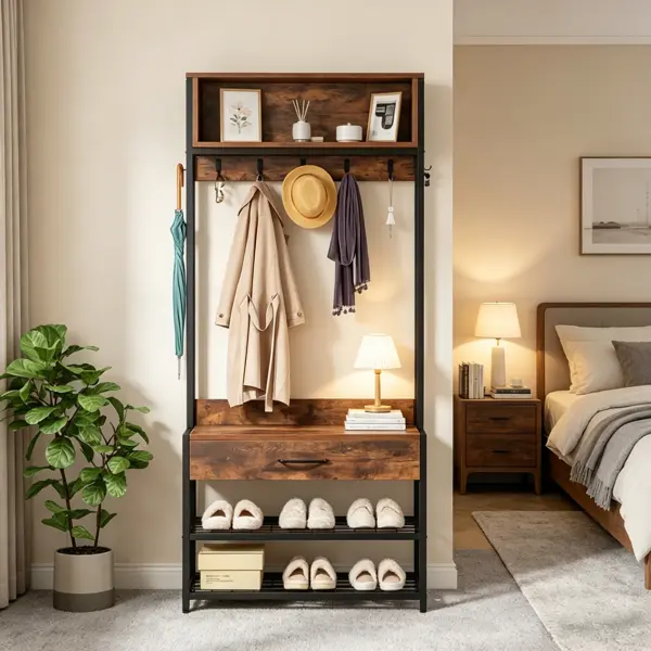 Standing Coat Rack with Adjustable Hanger & Shelf, Home Organizer Storage Holder for Home Supplies