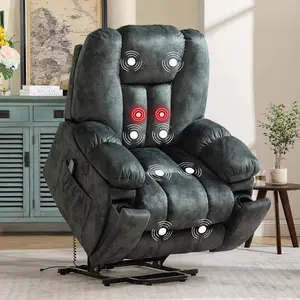 Ebello Large Power Lift Recliner for Elderly, Heat & Massage Ergonomic Chair, Dark Green with USB & Cup Holders