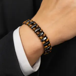 Protection Bracelet - Natural Tiger's Eye Stone Bracelet - Hematite Gemstone Bracelet - Bracelets for Men