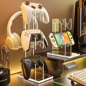 Acrylic Game Controller Stand, Desktop Display Rack for Gaming Controllers & Accessories, Portable Clip Design, Office Desk Organizer Essential