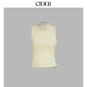 Cider [2 colors, size 2-26] Mesh Patchy Turtle Neck Solid Ruched Crop Top