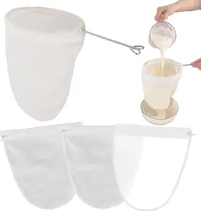 5 Pcs Premium Ultra Fine Mesh Strainer Bags with Stainless Steel Handle, Reusable Nut Milk Bags, Cheese Cloths for Straining Juice, NutMilk, Coffee, Thai Tea, Yogurt and Soup (Small)