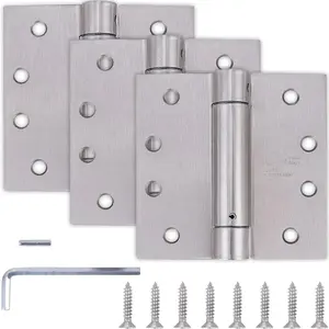 3 Pack - 4"x4" Self Closing Door Hinges, Spring  Hinges for Interior & Exterior Doors, Automatic Door Closer Hinge, Soft Close Door Hinges, Squared Corners Auto Close Spring Hinge