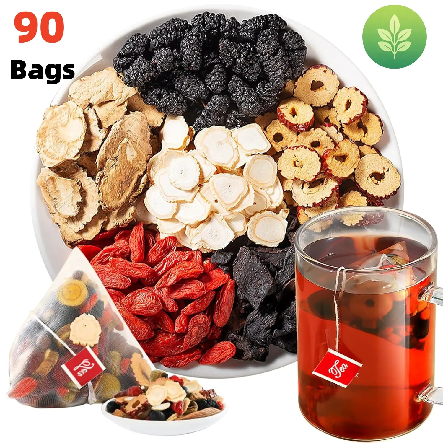 90 Bags Kidney Tea Formula Ginseng Five Treasure Tea, Combination Scented Tea Eight Treasures Tea RedDate Wolfberry Tea Men's Health Tea Herbal Formula