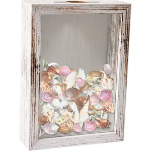 5x7 Top Loading Shadow Box Frame with HD Glass, Wood Display Case with Slot, 1.25 inches Interior Depth, Ideal for Wine Bottle Caps, Tickets, Shells, Stamps and More, White