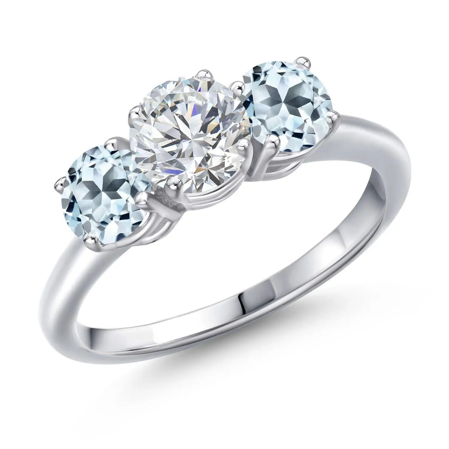 925 Sterling Silver Lab Grown Diamond and Sky Blue Topaz Engagement Ring For Women | 2.14 Cttw | Round 6MM | Gemstone April Birthstone
