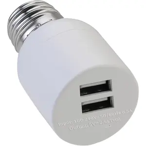 Light Socket USB Adapter for Decorative Lights,Lighting, Camera,Mini Fan. Output DC 5V/2.4A Total,Dual Port