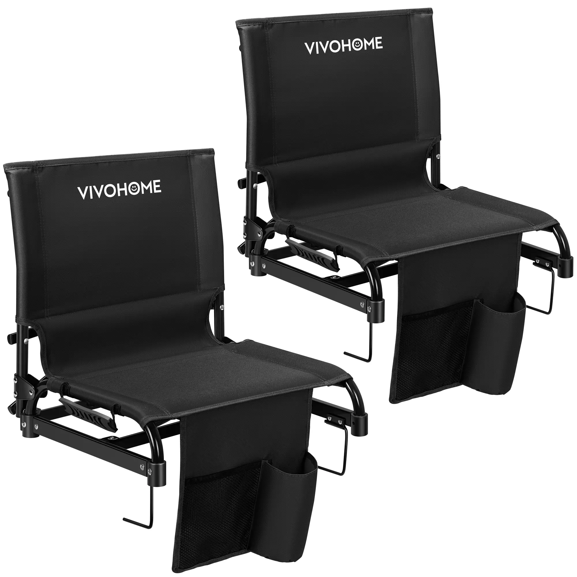 VIVOHOME Ultra-Compact Folding Stadium Seats with Back Support, 2 Pack Lightweight Bleacher Chairs with Cup Holder and Carry Handle, Comfortable for Bleachers, Camping, Outdoor Events