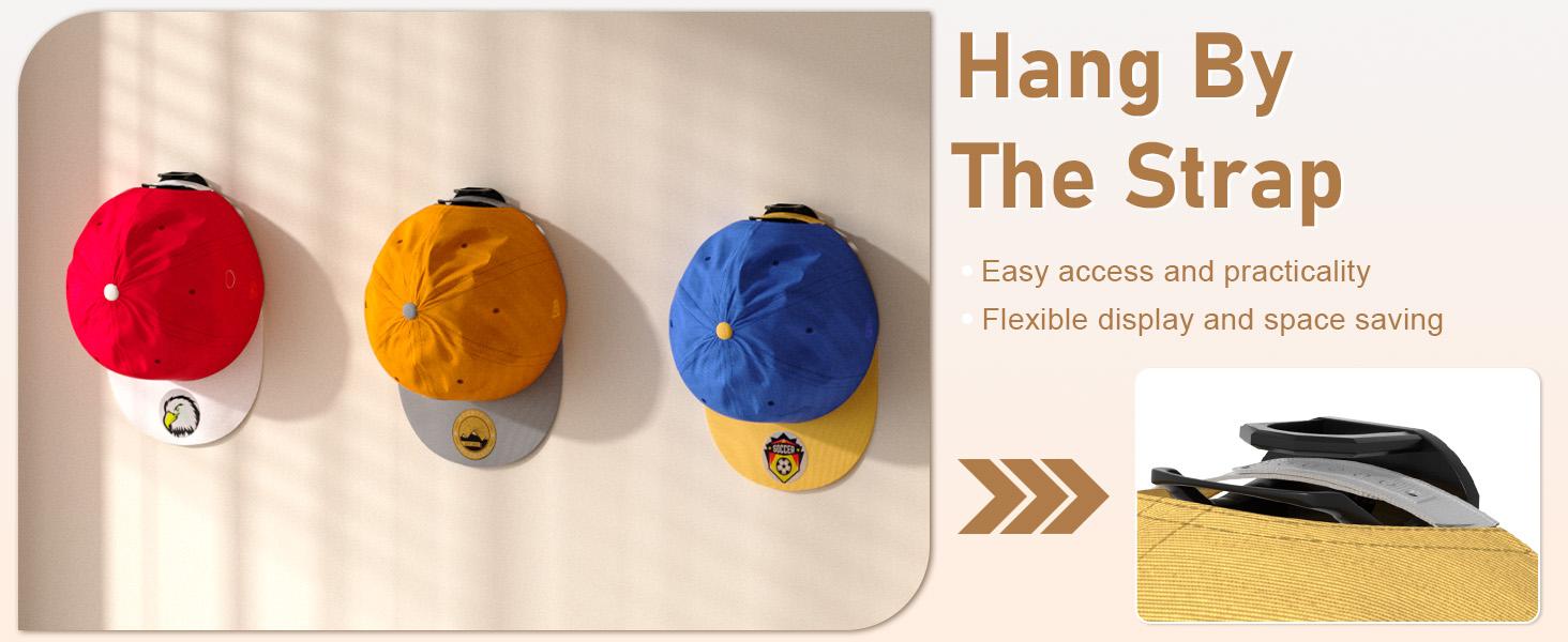 HatStow 24-Pack Hidden Wall Hat Hooks - Minimalist ABS Strap Baseball Cap Organizer with No-Drill Durable Adhesive, Invisible Hangers for Easy Installation, Home Decor Storage Solution Hanging