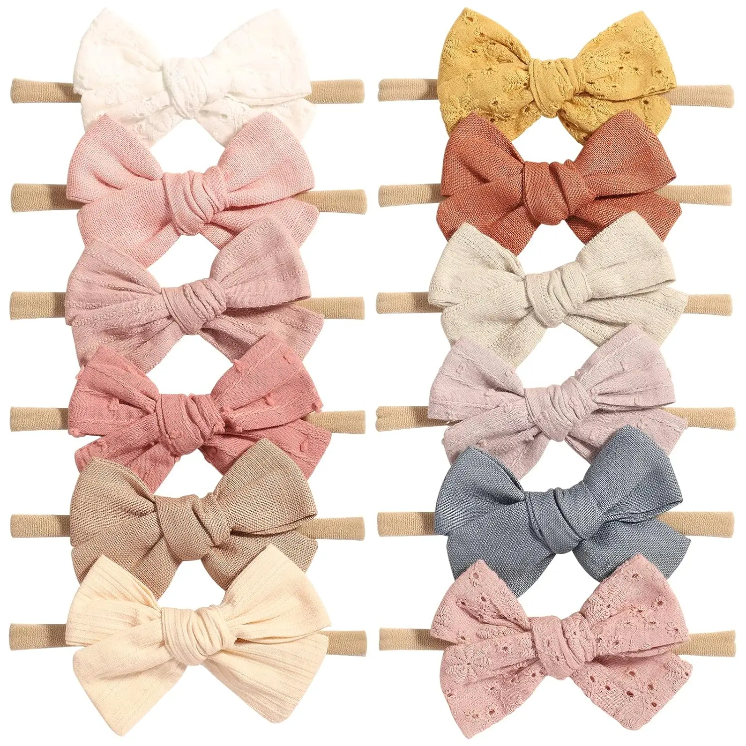 Z-HDW16  12pcs Baby Girls Hair Bows Nylon Elastic Headband Hair Accessories for Infants Toddlers Newborn