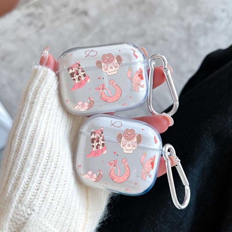 Pink Cowboy Dreams Pattern TPU Soft Protective Case for Apple AirPods 4/3/2/1/Pro/Pro2 Transparent Earphone Cover with Keychain Attachment