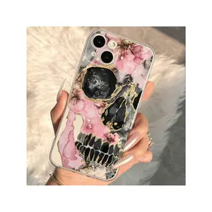 Marble Skull Pattern Phone Case, Skull Pattern Decorative Phone Protector Cover, Phone Accessories Compatible With IPhone 11 12 13 14 15 16 Pro Max