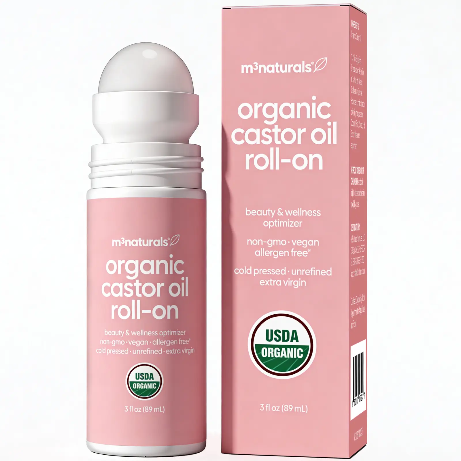 M3 Organic Cold Pressed Castor Oil Roll-On Nourishing Treatment| Hexane-Free, USDA Organic Idea for Hair, Skin & Brows | Mess-Free Applicator, 3 fl 0z (89 mL)